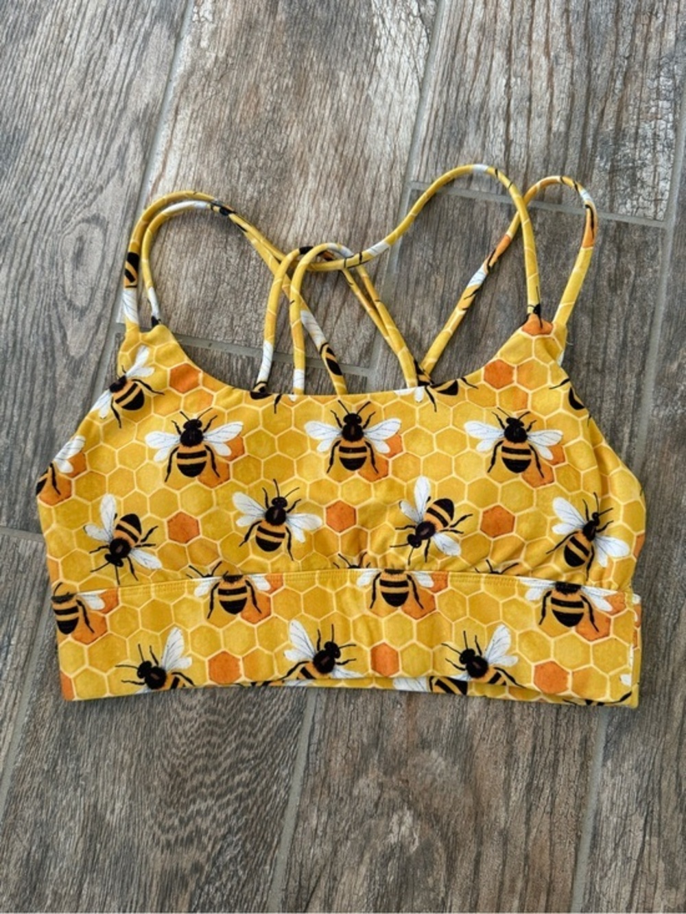 Silver wind Buzz limited yellow Bee Print Sports Bra -Strappy Women's Active Top